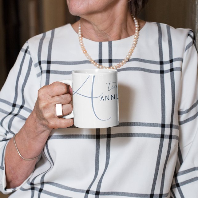 Elegant Blue Name and Initial  Coffee Mug (elegant women & coffee)