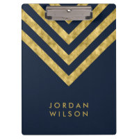 Elegant Blue Name Faux Gold Chevron Clipboard