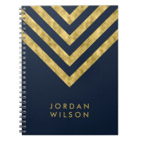 Elegant Blue Name Faux Gold Chevron Pattern Notebook