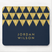 Elegant Blue Name Faux Gold Triangle Pattern Mouse Pad