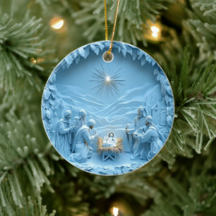 Elegant Blue Nativity Scene Christmas Ornament