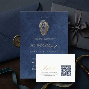 Elegant Blue Nautical Wedding QR Code Details Enclosure Card