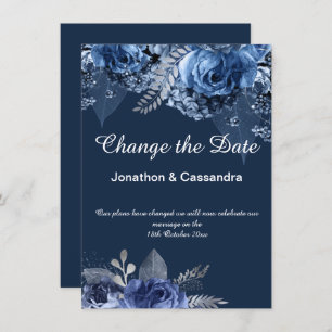 ELEGANT BLUE NAVY FLORAL BORDER CHANGE THE DATE