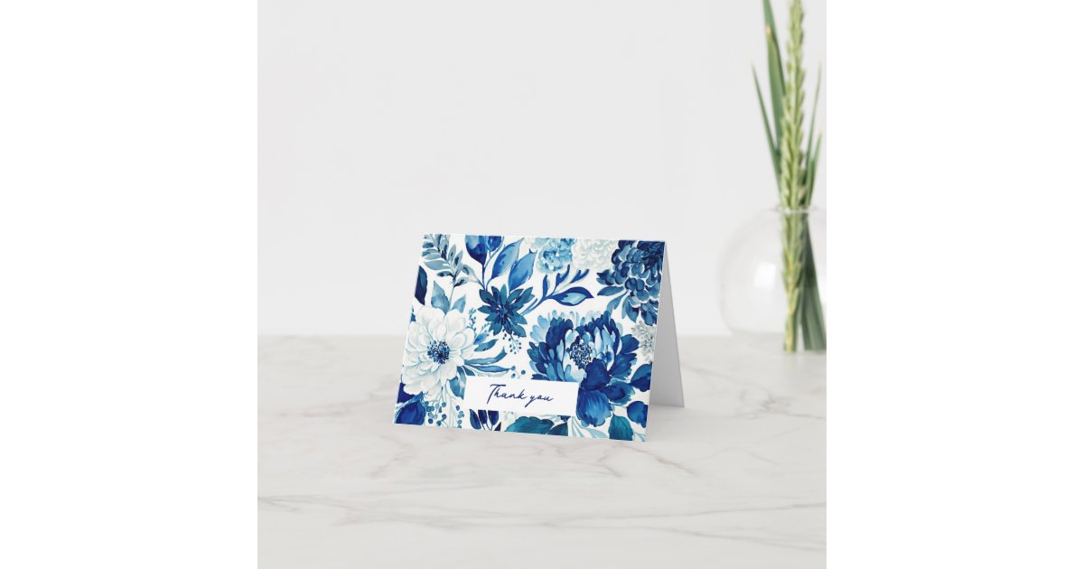 Elegant blue navy floral botanical garden birthday thank you card | Zazzle