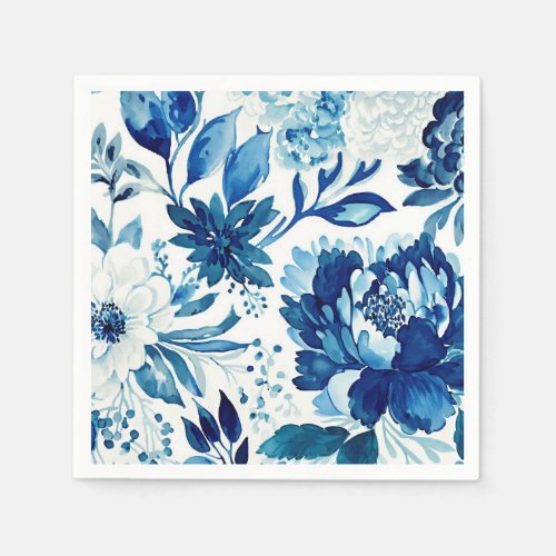 Elegant blue navy floral garden Botanical flowers Napkins