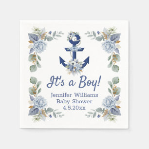 elegant blue navy floral nautical boy baby shower  napkins