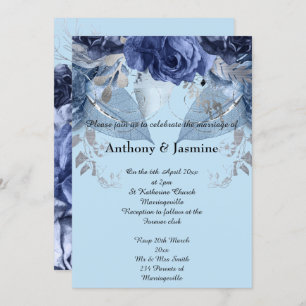 ELEGANT BLUE NAVY FLORAL ROSE WEDDING INVITATION