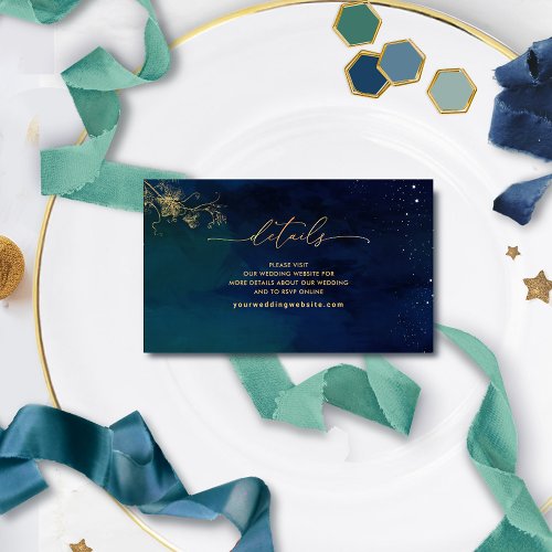 Elegant Blue Navy Green Wedding Website Details  Enclosure Card