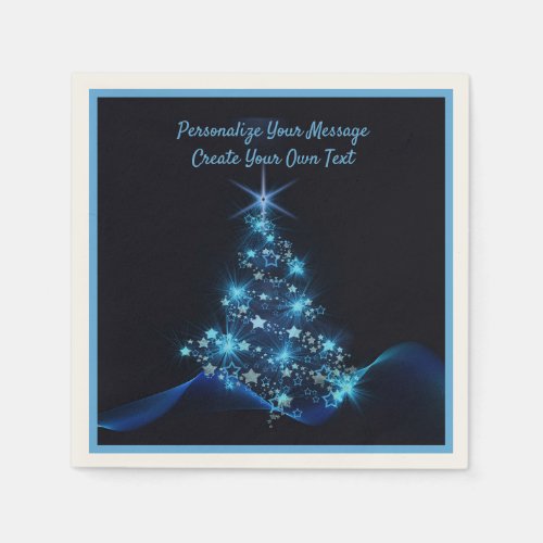 Elegant Blue Neon Christmas Tree Personalize Napkins