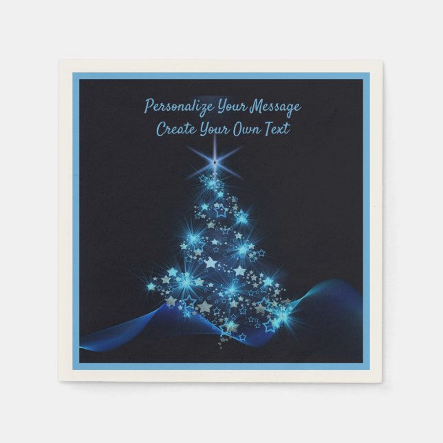 Elegant Blue Neon Christmas Tree Personalize Napkins (Front)