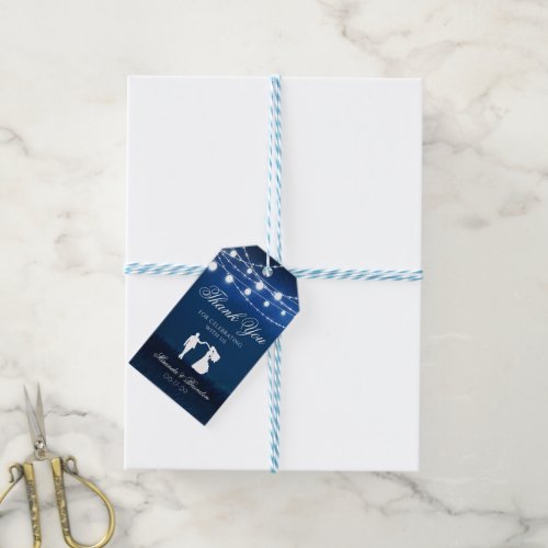 Elegant Blue Night  Silver String Lights Wedding Gift Tags