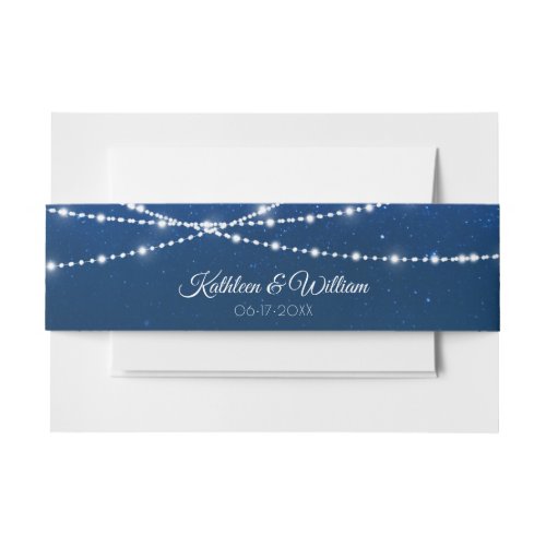 Elegant Blue Night  Silver String Lights Wedding Invitation Belly Band