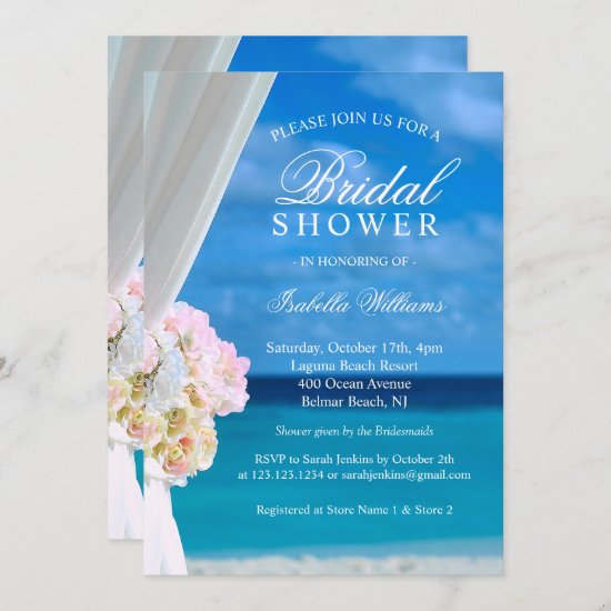 Elegant Blue Ocean Beach Bridal Shower Invitation