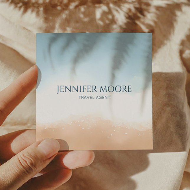 Elegant Blue Ocean Beach Shore Sand Square Business Card (Creator Uploaded)