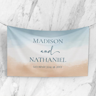 Elegant Blue Ocean Beach Shore Sand Wedding Banner