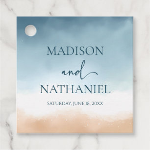 Elegant Blue Ocean Beach Shore Sand Wedding Favor Tags