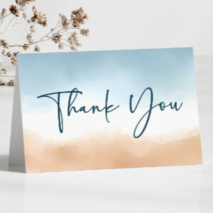 Elegant Blue Ocean Beach Shore Sand Wedding Letterpress Thank You Card