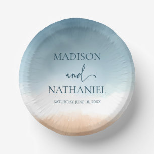 Elegant Blue Ocean Beach Shore Sand Wedding Paper Bowls