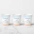 Elegant Blue Ocean Beach Shore Sand Wedding Paper Cups | Zazzle