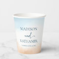Elegant Blue Ocean Beach Shore Sand Wedding Paper Cups | Zazzle