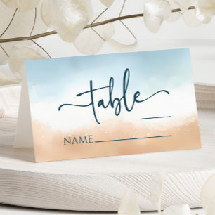 Elegant Blue Ocean Beach Shore Sand Wedding Place Card