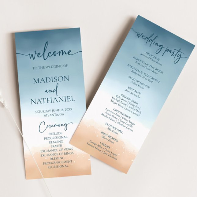 Elegant Blue Ocean Beach Shore Sand Wedding Program (Creator Uploaded)