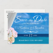 Elegant Blue Ocean Beach Summer Save the Date Announcement Postcard (Front/Back)