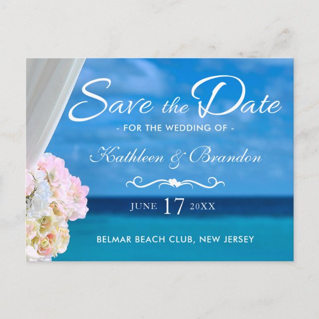 Elegant Blue Ocean Beach Summer Save the Date Announcement Postcard (Front)