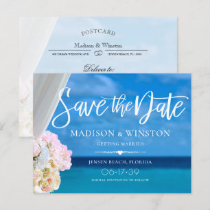 Elegant Blue Ocean Beach Summer Save the Date Announcement Postcard