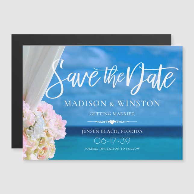 Elegant Blue Ocean Beach Summer Save the Date Magnetic Invitation (Front/Back)