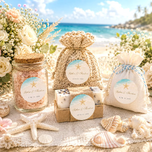 Elegant Blue Ocean Starfish Wedding Favor Classic Round Sticker