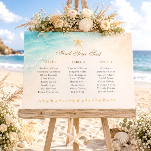 Elegant Blue Ocean Starfish Wedding Seating Chart Foam Board
