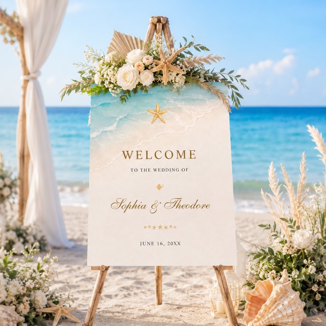 Elegant Blue Ocean Starfish Wedding Sign (Creator Uploaded)