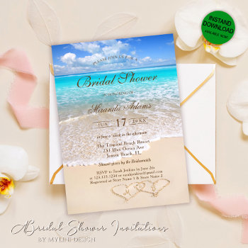 Elegant Blue Ocean Tropical Beach Bridal Shower Invitation by Art_Design_by_Mylini at Zazzle