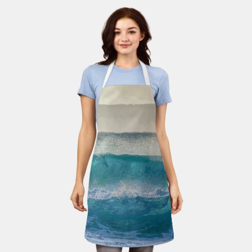 Elegant Blue Ocean Waves Acrylic Artwork  Apron