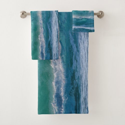 Elegant Blue Ocean Waves Acrylic Artwork  Bath Towel Set