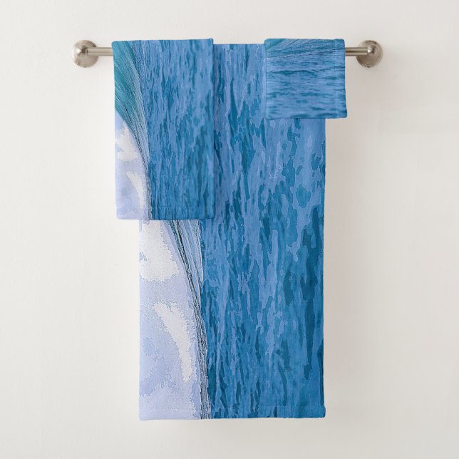 Elegant Blue Ocean Waves Acrylic Artwork | Bath Towel Set (Insitu)