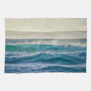 Elegant Blue Ocean Waves Acrylic Artwork   Kitchen Towel