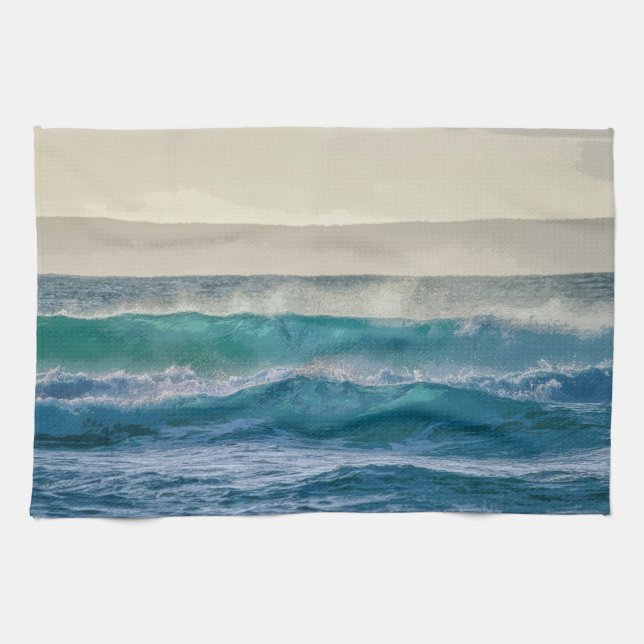 Elegant Blue Ocean Waves Acrylic Artwork | Kitchen Towel (Horizontal)