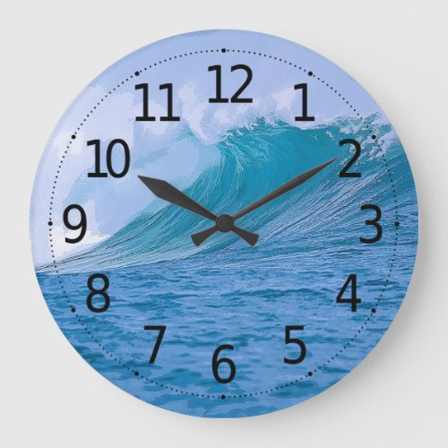 Elegant Blue Ocean Waves Acrylic Artwork  Large Clock