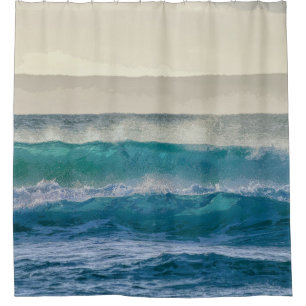 Elegant Blue Ocean Waves Acrylic Artwork Shower Curtain