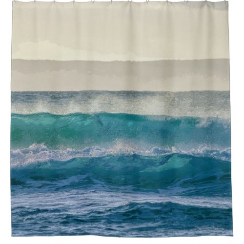 Elegant Blue Ocean Waves Acrylic Artwork  Shower Curtain