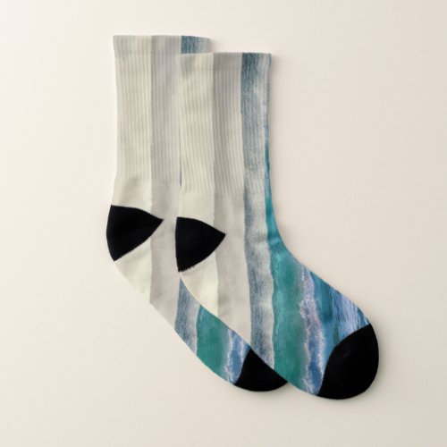 Elegant Blue Ocean Waves Acrylic Artwork  Socks