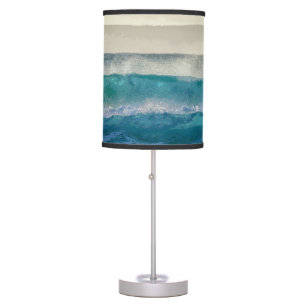 Elegant Blue Ocean Waves Acrylic Artwork Table Lamp