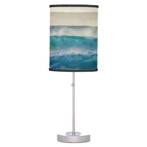 Elegant Blue Ocean Waves Acrylic Artwork  Table Lamp