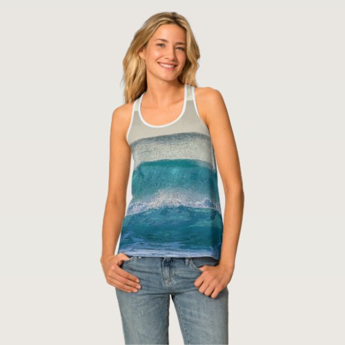 Elegant Blue Ocean Waves Acrylic Artwork  Tank Top