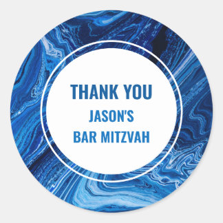 Elegant Blue Ocean Waves Bar Mitzvah Classic Round Sticker