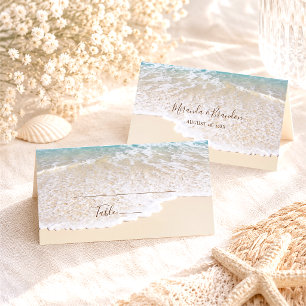 Elegant Blue Ocean Waves Tropical Beach Wedding Place Card