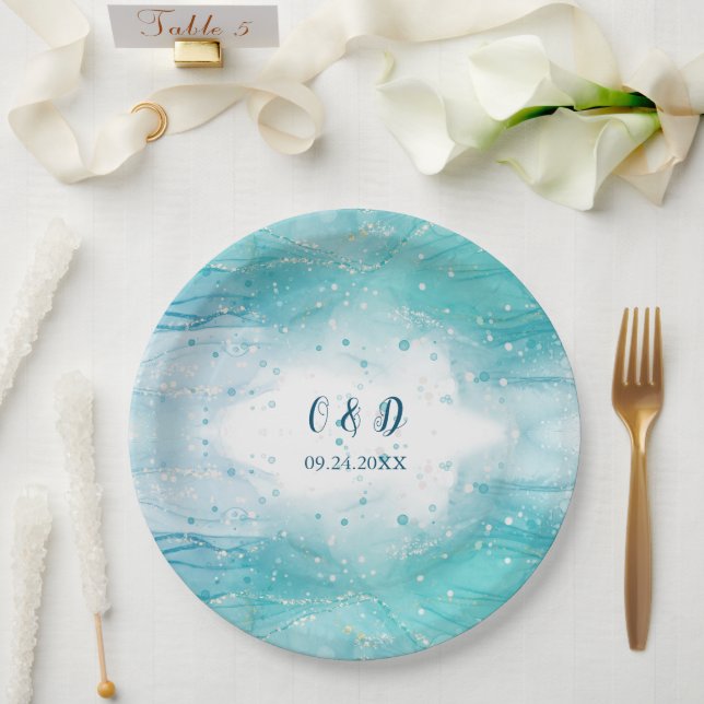 Elegant Blue Ocean Wedding  Paper Plates (Wedding)