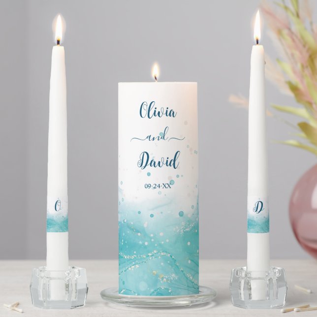 Elegant Blue Ocean Wedding Unity Candle Set (In Situ)